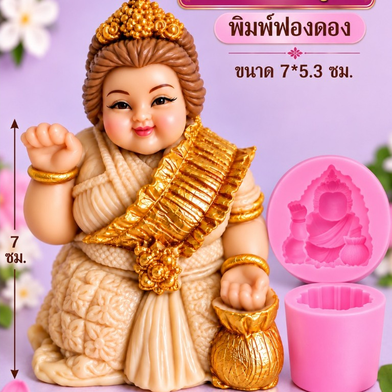 แม่พิมพ์ฟองดอง สำหรับทำขนม อาลัว สัมปันนี ขนมต่างๆ รูป นางกวักสมบูรณ์