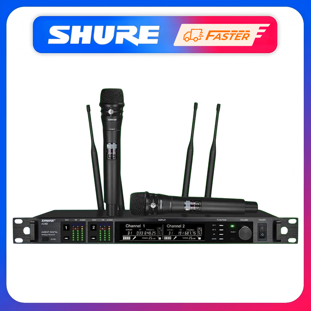 Shure AD4D/KSM8 Stage ระบบไมโครโฟนไร้สาย, ไมโครโฟนไร้สาย UHF 2 ช่อง, ไมโครโฟนไร้สายแบบโลหะ