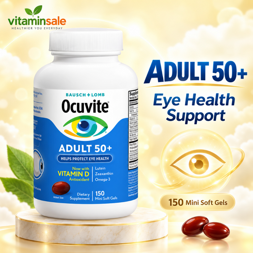 Ocuvite Adult 50+ Bausch + Lomb ลูทีน ซีแซนทีน Omega-3 Vitamin D 150 Mini Softgels
