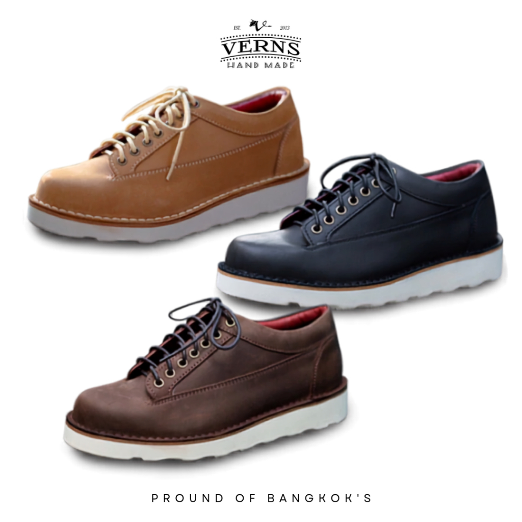 Verns Leather รองเท้าลำลองผู้ชาย หนังวัวแท้ สไตล์วินเทจรุ่น V68 3 สี ดำ/น้ำตาล/ทราย