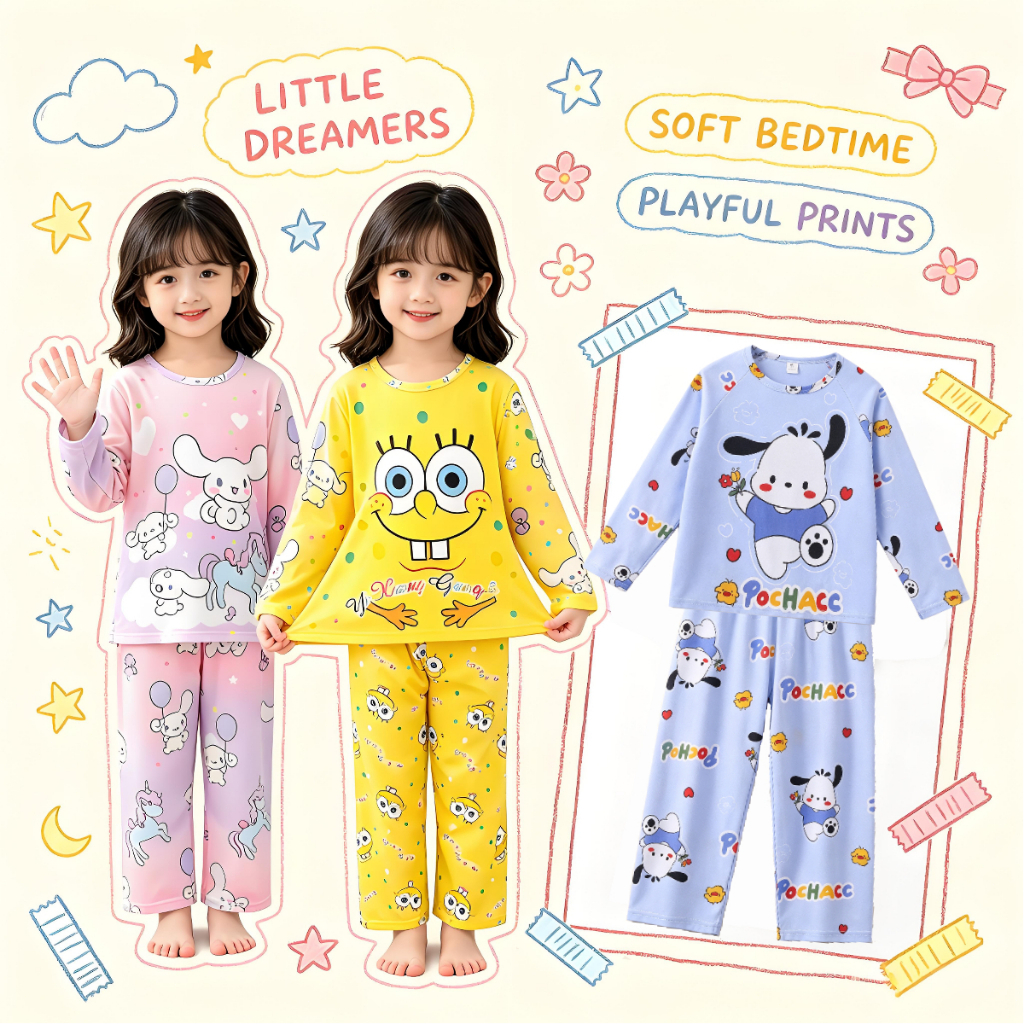 ชุดนอนเด็กผู้ชายสไตล์น่ารักขี้เล่น ชุดใส่ในห้องแอร์ เสื้อแขนยาวพร้อมกางเกง สำหรับนักเรียนประถม