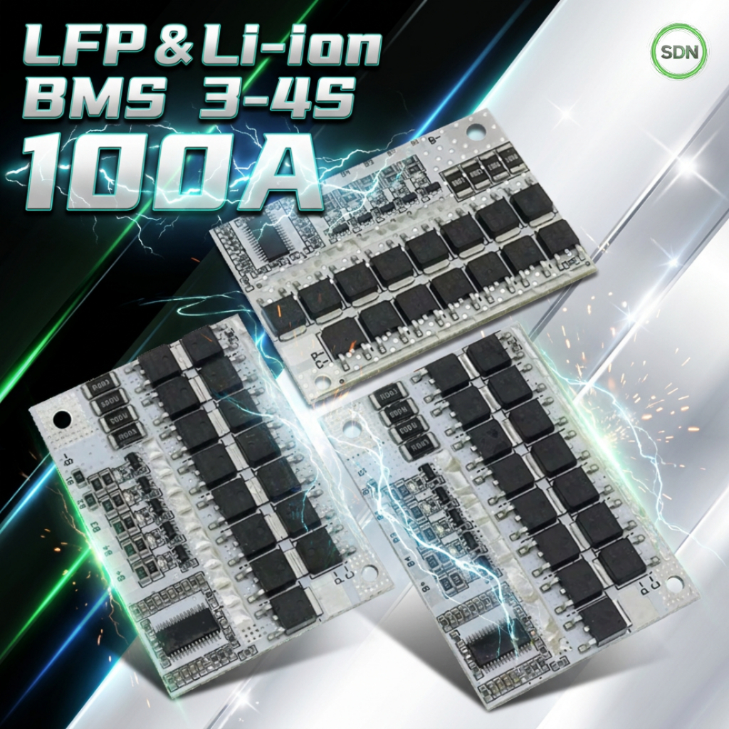 บอร์ดวงจรควบคุมแบตเตอรี่ Li-ion และ LFP 4S 3S Peak 100 A