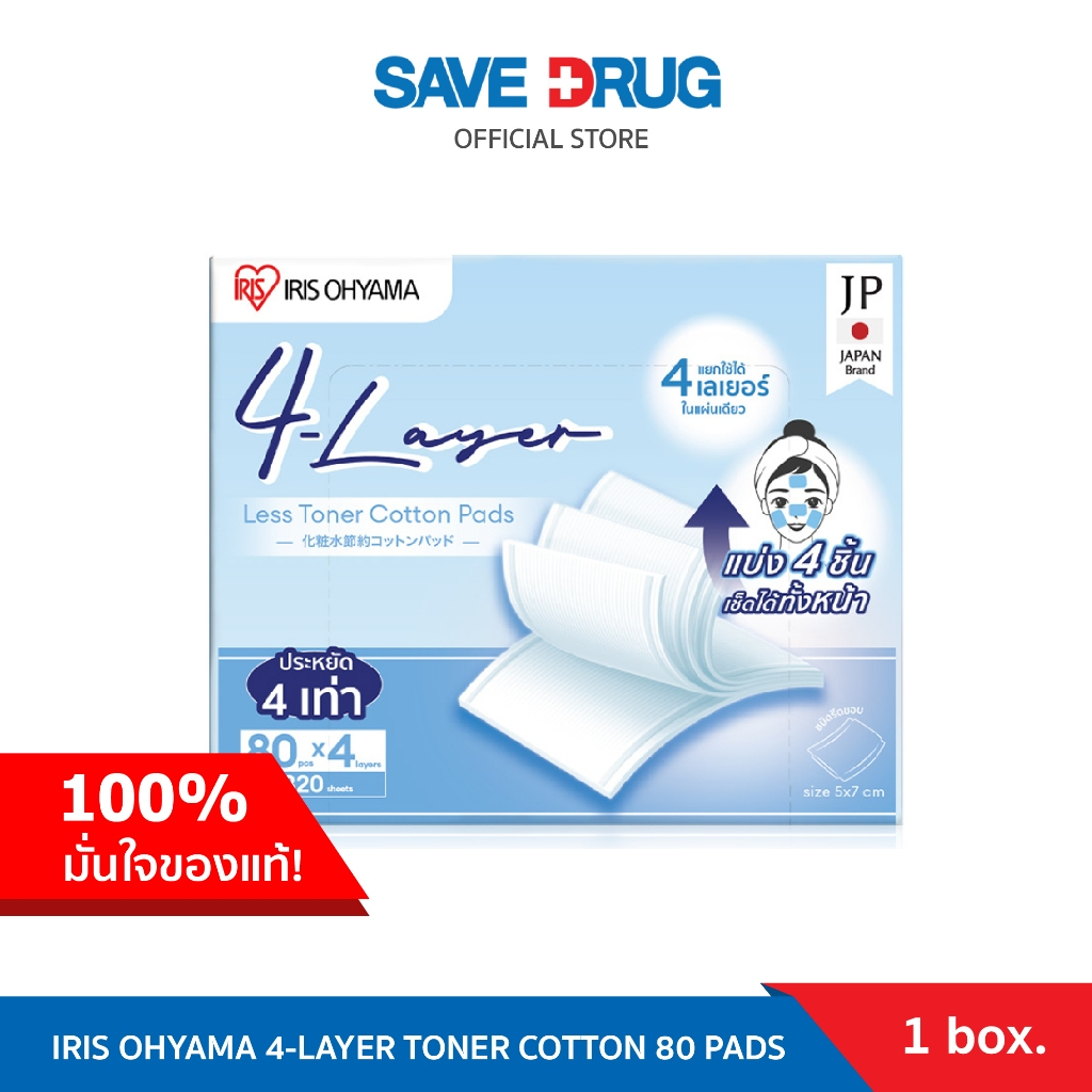 IRIS OHYAMA 4-LAYER TONER COTTON 80 PADS สำลี 4 ชั้น 1แผ่นแยกได้ถึง 4ชิ้น อ่อนโยนเนื้อสัมผัสนุ่ม