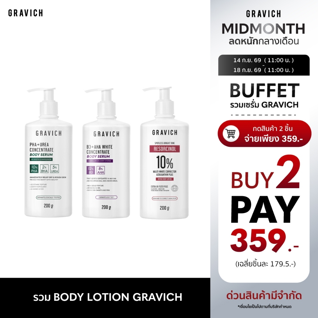รวม Gravich Body Lotion ขนาด 200 g ดูแลผิวกาย (B3+,PHA+,Resorcinol)