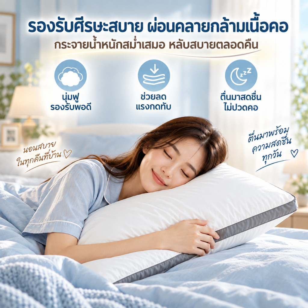 หมอนเพื่อสุขภาพ ไมโครไฟเบอร์ญี่ปุ่น นุ่มฟู ระบายอากาศ รองรับศีรษะ ผ่อนคลายต้นคอ นอนสบาย