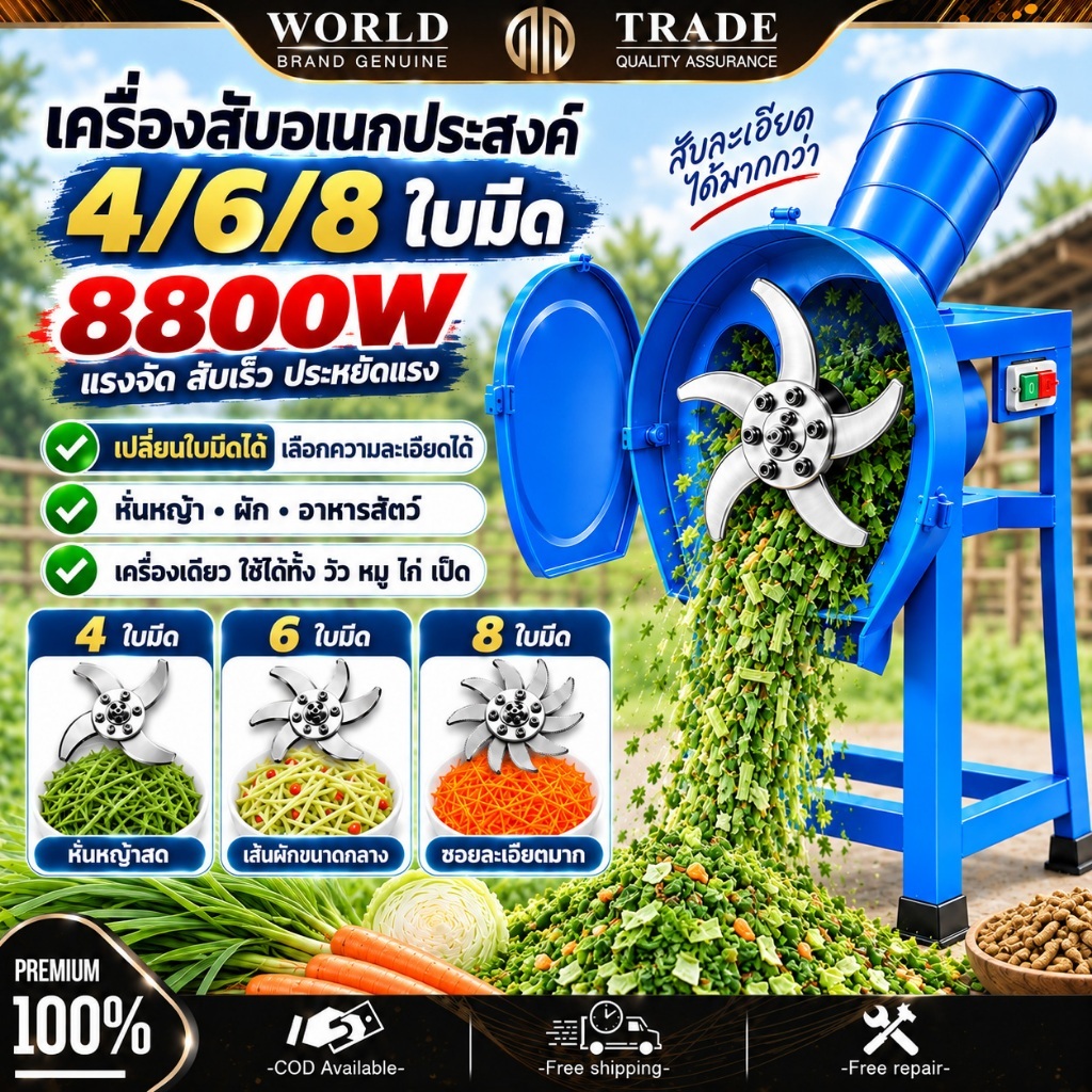 🔥รุ่นอัพเกรด🔥 เครื่องสับหญ้า 3300W บดหญ้าและชนิดอาหารผักอย่างง่ายดาย Electric grass cutter ใบมีดใหม่ คมขึ้น