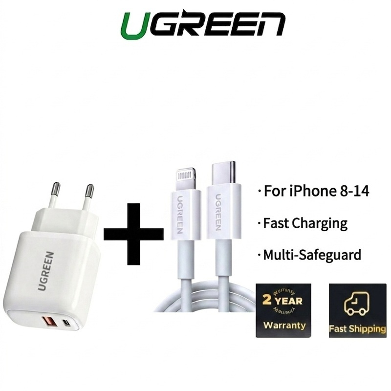 UGREEN MFi 20W PD USB-C to L Cable Fast Charging Charger 2-Port 480Mbps Data Sync Cord สําหรับ iPhone 12-14