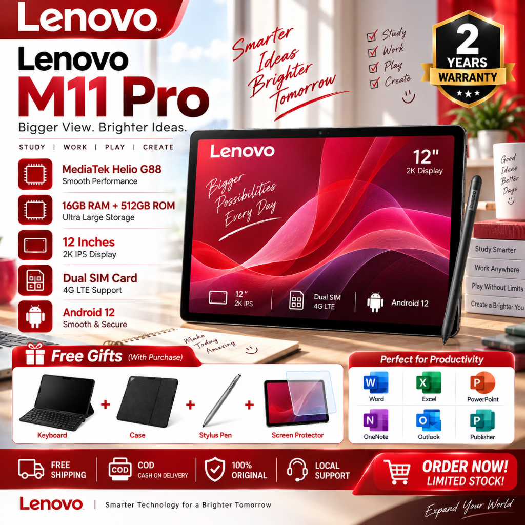 🔥 Lenovo Tab M11 2025 | 16GB+512GB | 4G/5G + WiFi | Android 12 | ฟรี Keyboard+Case+Stylus | ส่งฟรี 🎁