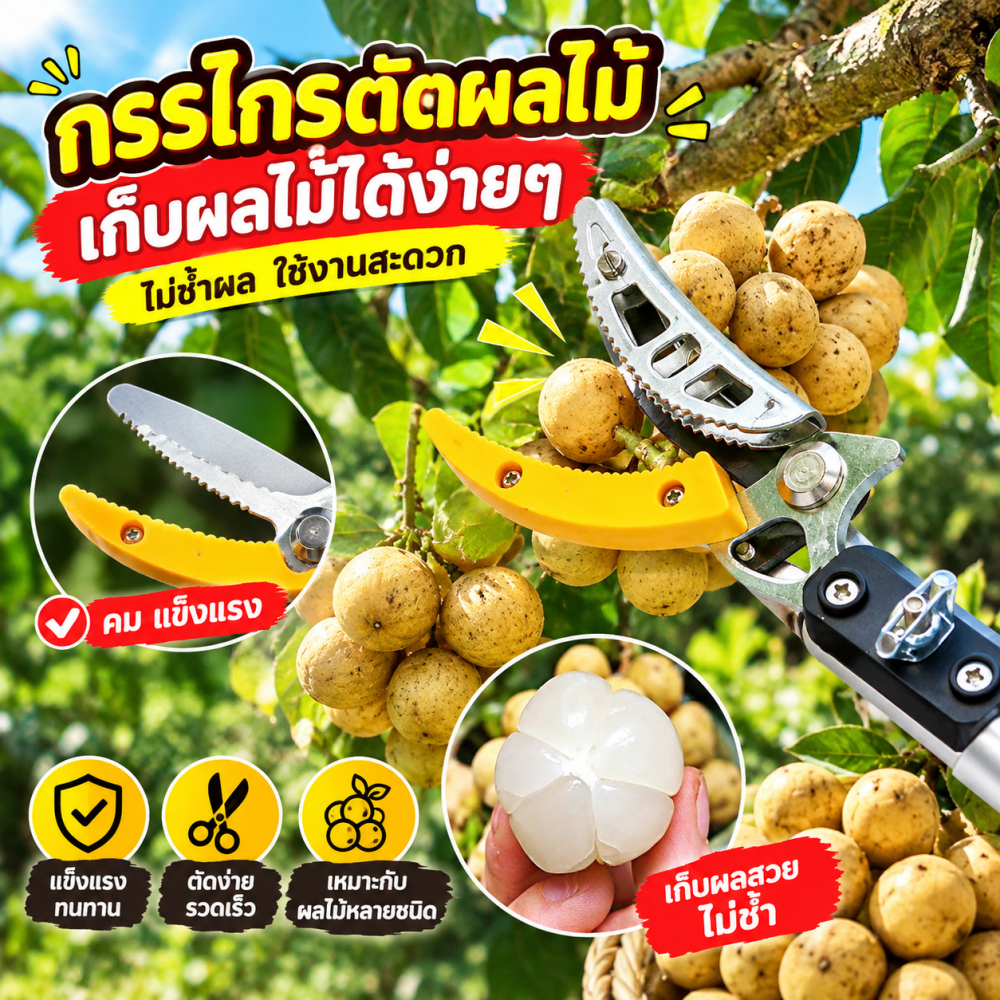 🔥COD🔥 3in1 กรรไกรตัดกิ่ง ยืดไสลด์ 1.8-4M ตัดกิ่งไม้เร็ว กรรไกรตัดหนีบผลไม้ด้ามยาว กรรไกรตัดกิ่งไม้
