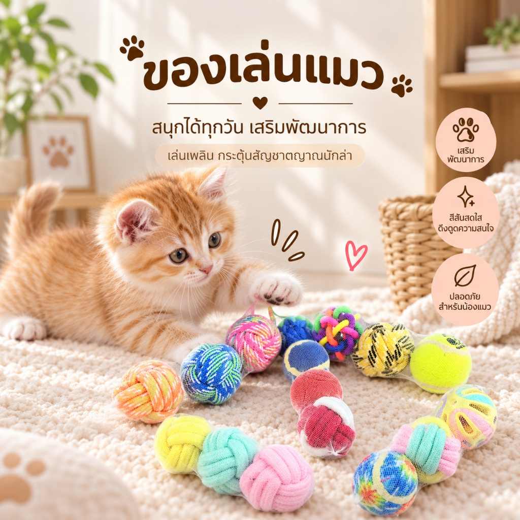 ชุดลูกบอล 3ชิ้นชุด ชุดของเล่นสุนัข 3 ชิ้นในตาข่าย ลูกบอลเชือกกัดเล่น + ลูกเทนนิส + บอลยางสีสด ของเล่นหมาเสริมพัฒนาการ