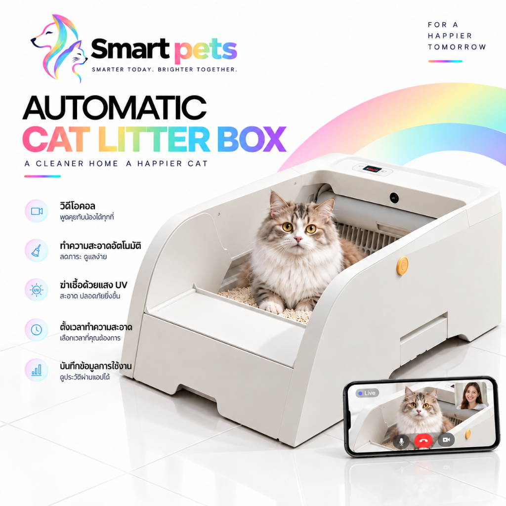 Automatic cat litter box ห้องน้ำแมวอัตโนมัติOpen-top และแอปควบคุมระยะไกล WithCamera ห้องน้ำเเมวแบบอัตโนมัติ กระบะทรายแมว