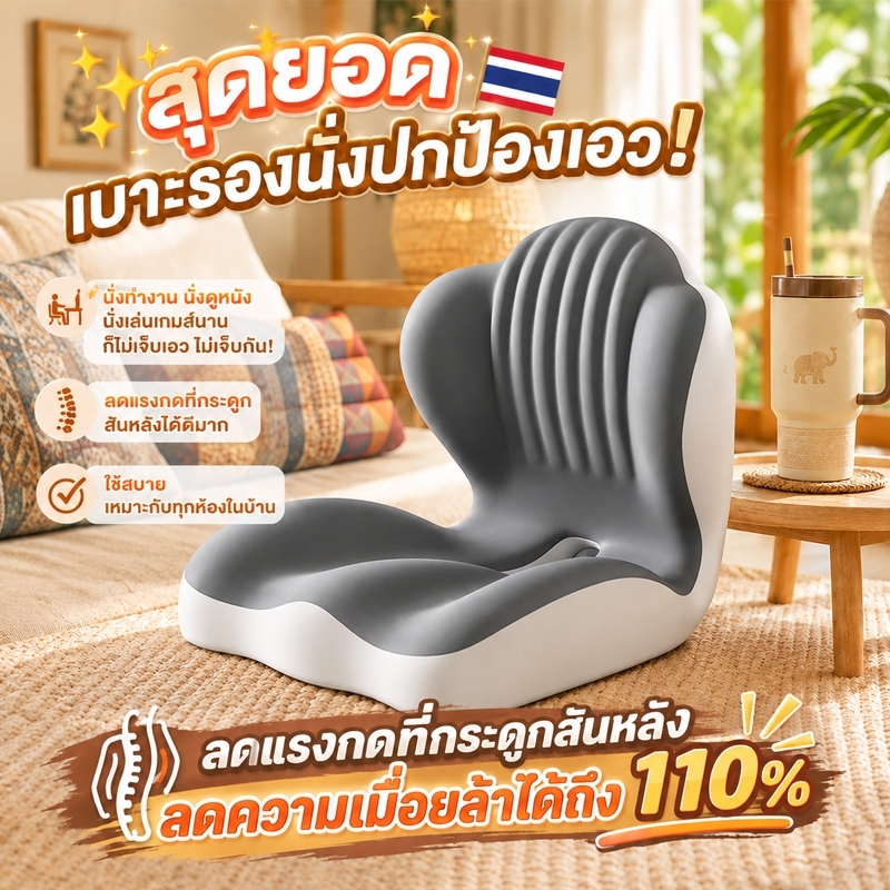 👉ช่วยกระจายแรงกด นุ่มนวลแต่รองรับที่ดี✨เบาะรองหลัง รองหลังเบา เบาะรองเก้าอี้ โฟมเมมโมรี่เด้งช้า ระบายอากาศ แก้ปวดหลัง
