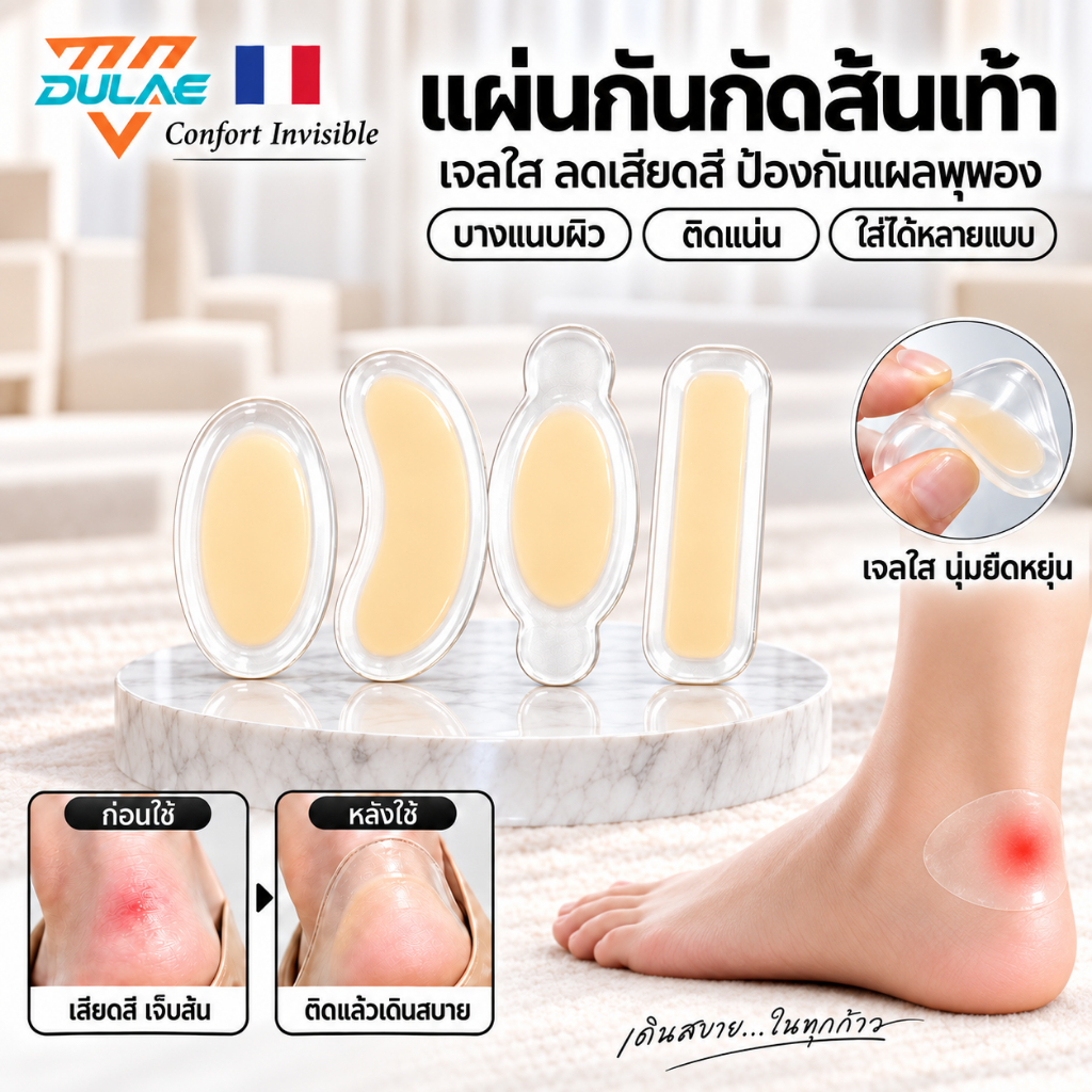 แผ่นกันรองเท้ากัด ไฮโดรเจลนุ่ม 4 แบบ กันน้ำ-เหงื่อ กันหลุด ใส่สบายไม่เบียด ใช้ได้ทุกรองเท้า