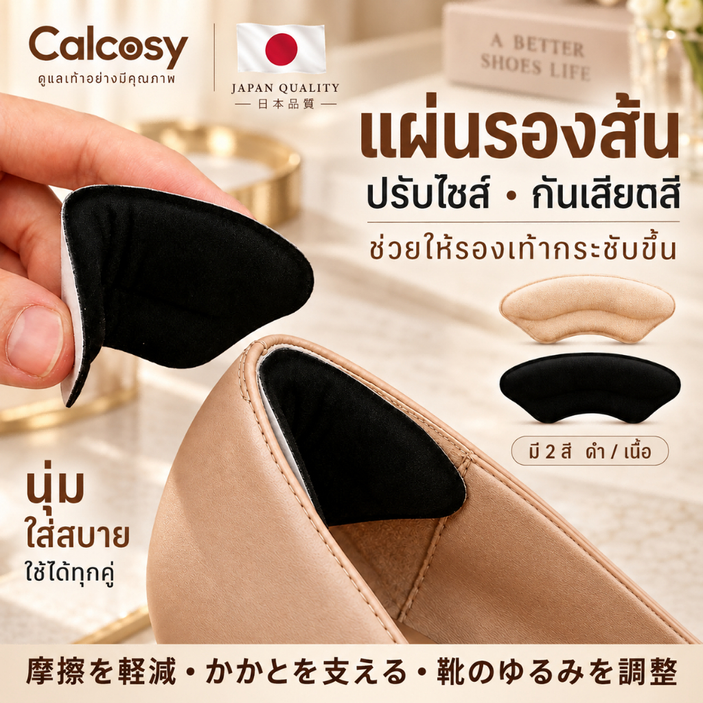 แผ่นรองส้นเท้า บรรเทาอาการปวด ป้องกันรองเท้าหลวม นุ่มนวล