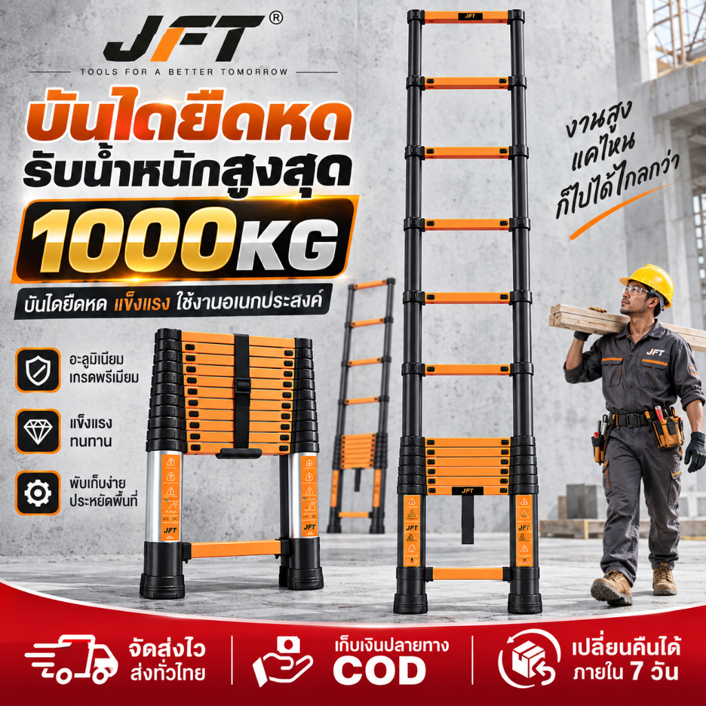 บันไดพับได้ บันไดอลูมิเนียม รับน้ำหนักได้ 1000KG ยืดหดและพับเก็บง่าย ง่ายต่อการพกพา แข็งแรงไม่โยก
