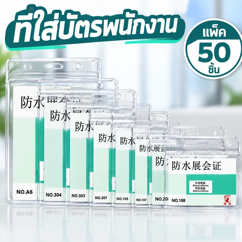 ที่ใส่บัตรพนักงาน 【จำนวน 50 ชิ้น】ป้ายคล้องคอพนักงาน กันน้ำ พลาสติกใส ป้ายชื่อพนักงาน ซองใส่บัตรไอดี กรอบใส่บัตรไอดี ID