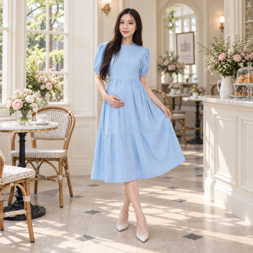 Caramel House : ชุด Dress ให้นม และ คลุมท้องรุ่น Puffed