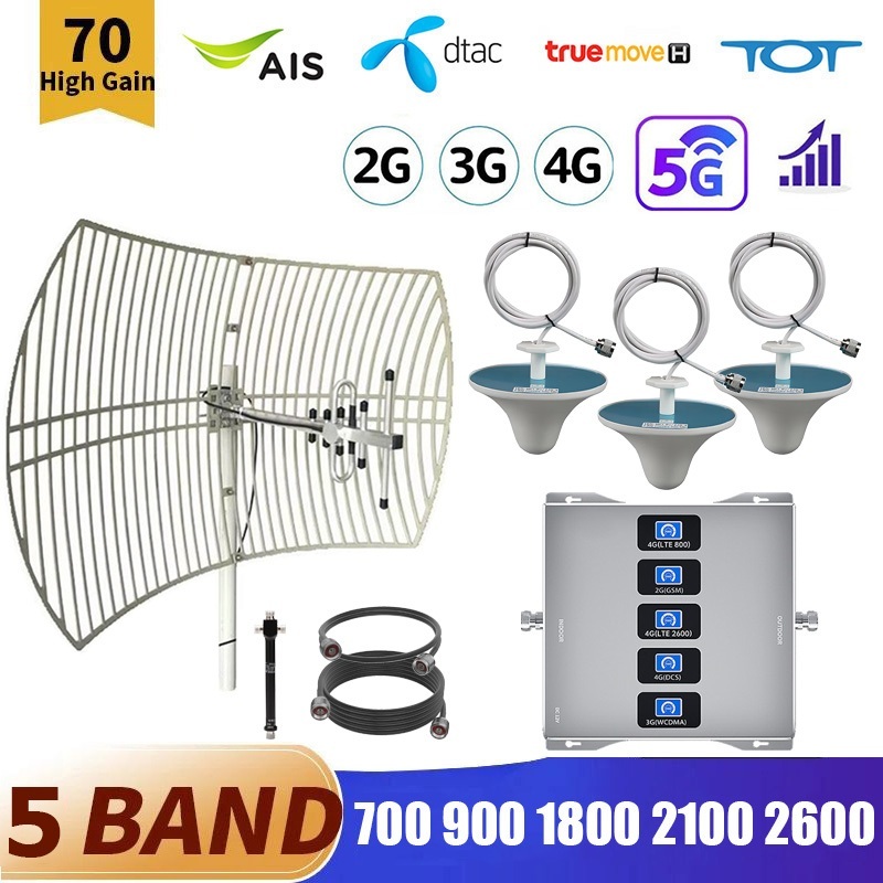 90km 4G 5G เครื่องขยายสัญญาณมือถือ 5-band 700 900 1800 2100 2600 Mobile Signal Booster Repeater รองรับ AIS/TureMove/DATC