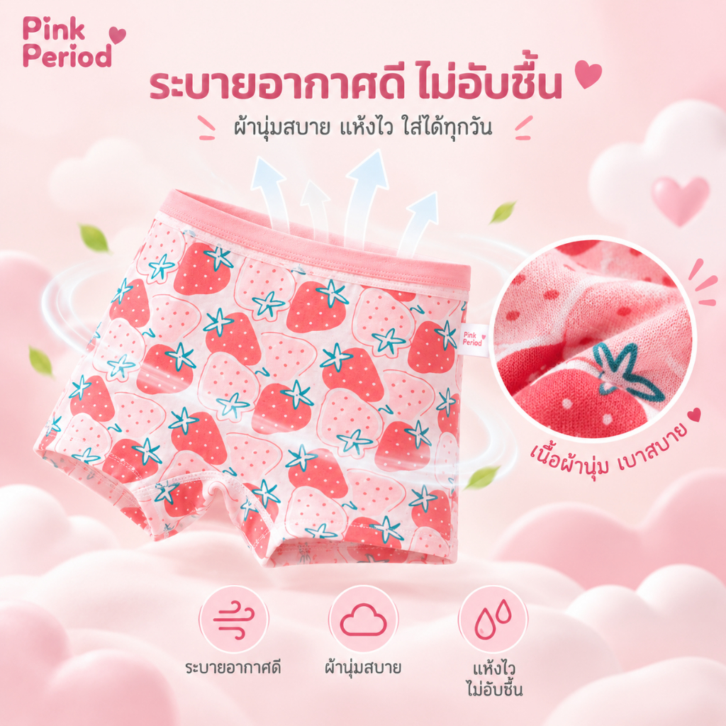 Pink Period กางเกงในเด็กผู้หญิง Cotton 100% เนื้อนุ่ม ไม่ระคายเคือง เอวยืดหยุ่น ใส่สบาย สำหรับเด็กผู้หญิง — صورة 5