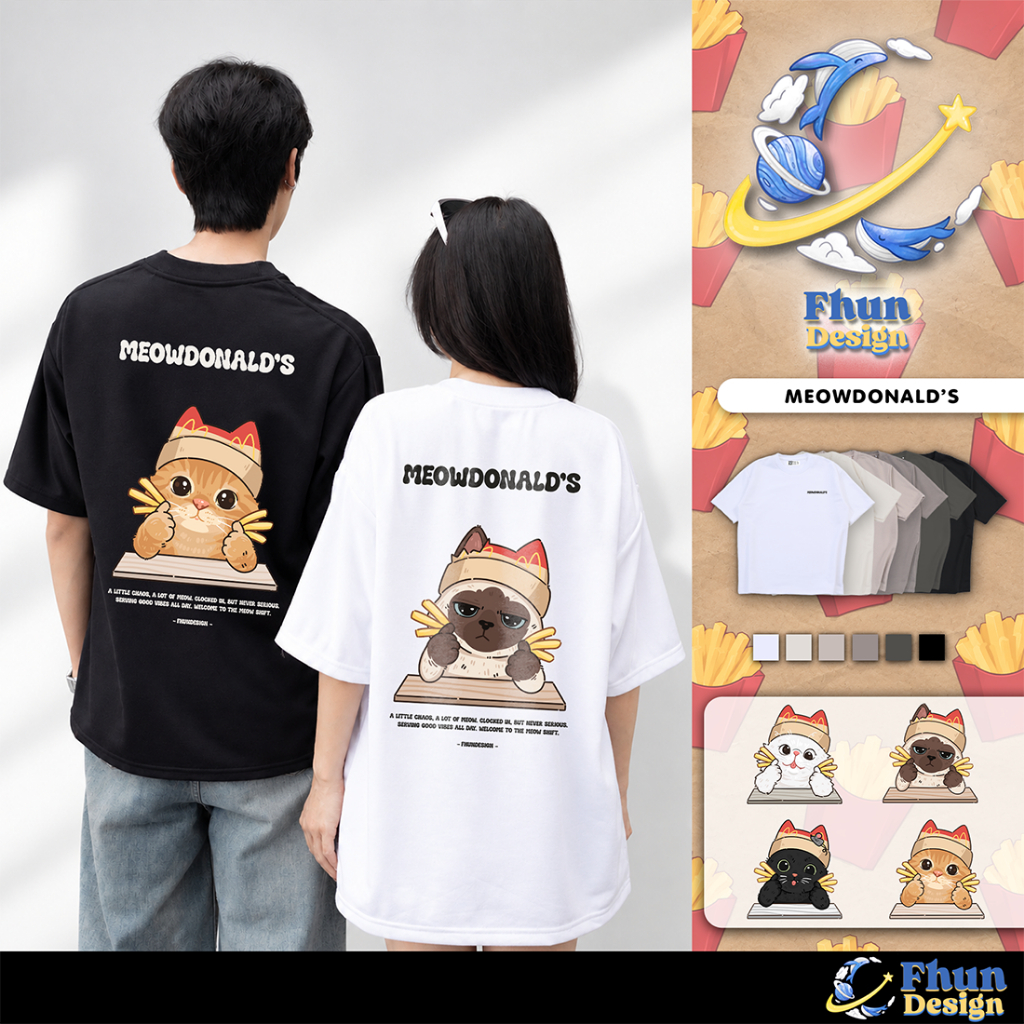 FhunDesign تيشيرت واسع MEOWDONALD'S