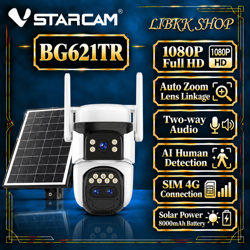 Vstarcam BG621TR SIM 4G โซล่าเซลล์แบบใส่ซิม ใช้พลังงานแสงอาทิตย์ กล้องวงจรปิด เลนส์ขยาย10X เลนส์3ตัว
