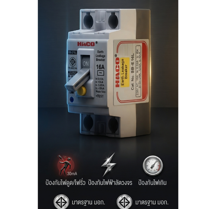 HACO RCBO Breaker กันดูด กระแสเกิน 16A 32A