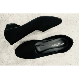 รองเท้าคัทชูผู้หญิงสีดำ หัวมน หัวแหลม แบบไม่มีส้น ไซต์ 36-42“