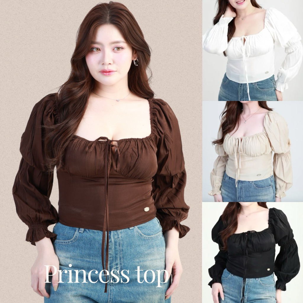 (3ไซส์) PRINCESS TOP เสื้อแขนยาวผูกโบว์  รุ่นT85 - Mesave