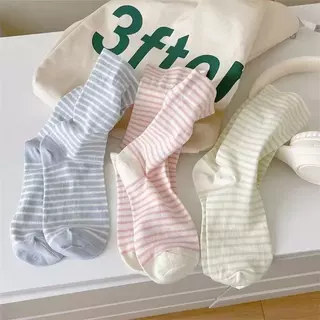 ส่งจากไทย!! ถุงเท้าลายขวาง Striped แนวน่ารัก ข้อกลาง ผ้าฝ้าย สีพื้น ถุงเท้าสไตล์ญี่ปุ่น A82