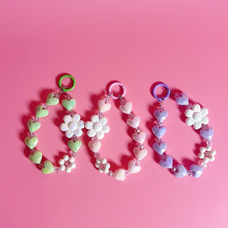 พวงกุญแจ สายห้อยโทรศัพท์ ลูกปัดหัวใจ สีสันสวยงาม พร้อมจี้ดอกไม้ ห้อยกระเป๋า พร้อมจัดส่งในประเทศไทย - รูปที่ 3