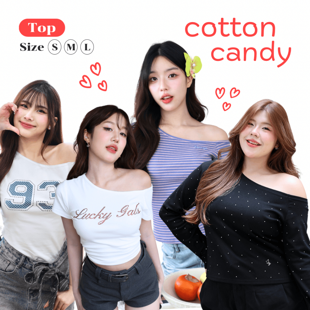 JARINYA (S-L) เสื้อปาดไหล่เฉียงเปิดไหล่ ผ้า Cotton ยืดนุ่มใส่สบาย ผ้าไม่บาง ระบายอากาศได้ดี ทรงสวยเข้ารูป