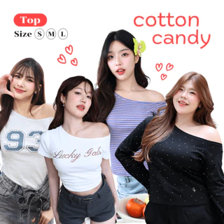JARINYA (S-L) เสื้อปาดไหล่เฉียงเปิดไหล่ ผ้า Cotton ยืดนุ่มใส่สบาย ผ้าไม่บาง ระบายอากาศได้ดี ทรงสวยเข้ารูป