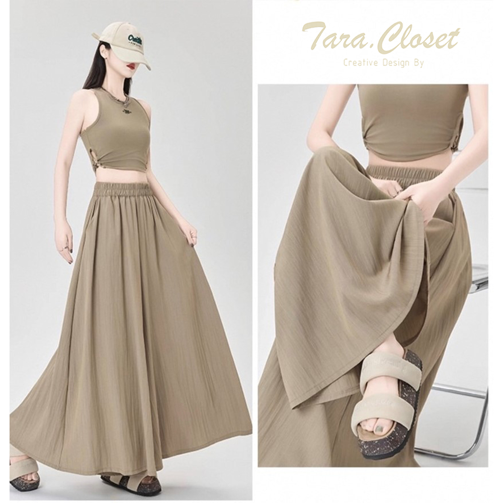COM523 TARA Pants กางเกงกระโปรง เอวยางยืด มีกระเป๋า 2 ข้าง เนื้อผ้าครัช ผ้าดี ไม่ต้องรีด