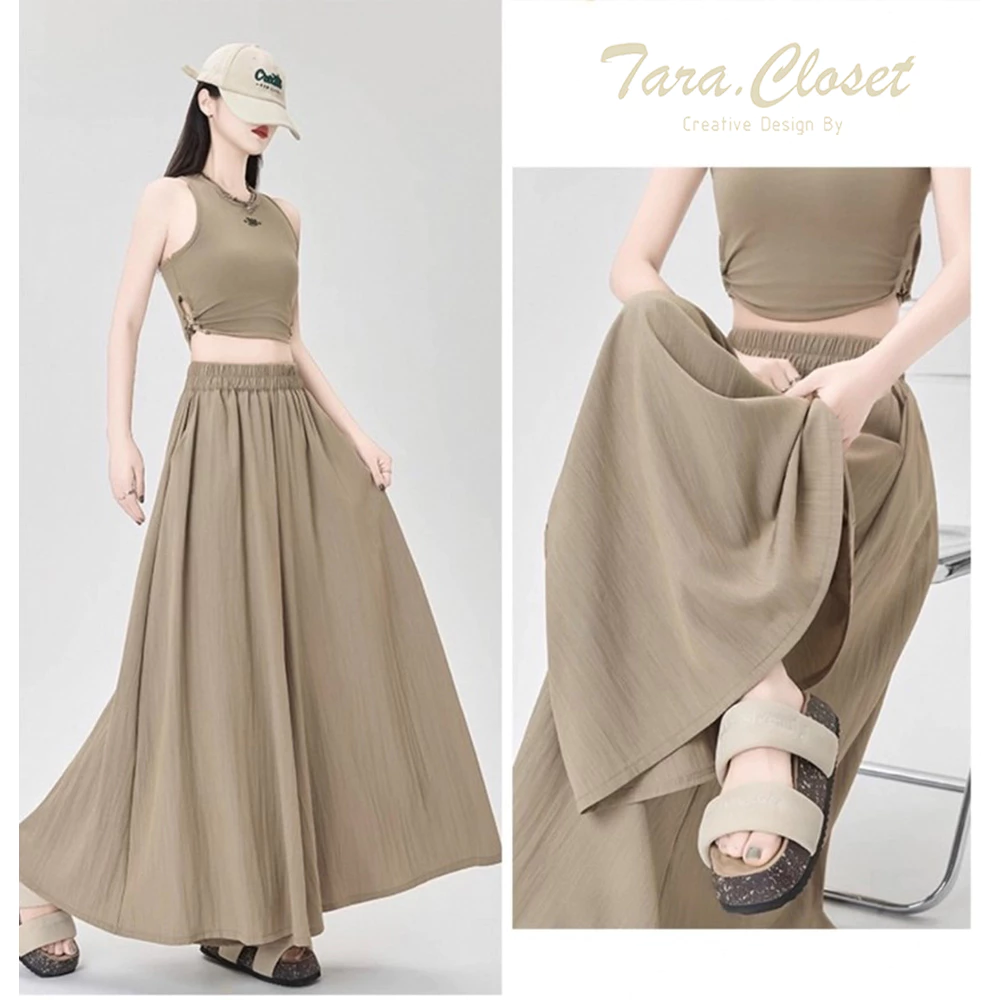 COM523 TARA Pants กางเกงกระโปรง เอวยางยืด มีกระเป๋า 2 ข้าง เนื้อผ้าครัช ผ้าดี ไม่ต้องรีด