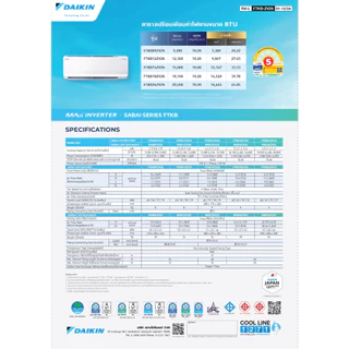 แอร์ DAIKIN SABAI SERIES รุ่น FTKBZV2S ระบบ อินเวอร์เตอร์ คอยล์ทองแดง ประหยัด ทนทาน ทำงานเงียบเพียง 19 DB