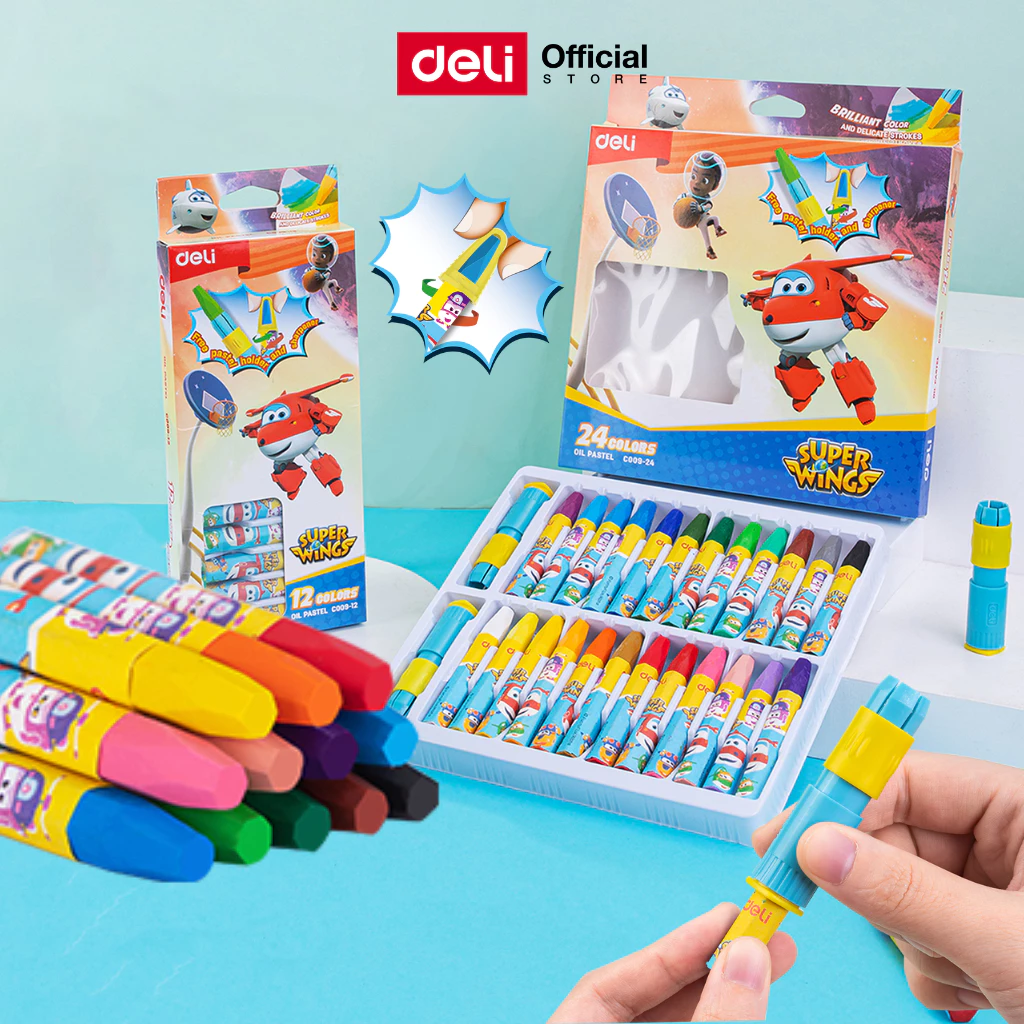 Deli สีชอล์ก Super Wings รุ่น EC009 12/18/24 สี เนื้อสีแน่น Oil Pastel จำหน่าย 1 ชุด