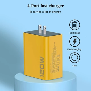 หัวชาร์จ 4 พอร์ต120W USB Type C QC 3.0 PD Quick charging 2PD + 2USB อะแดปเตอร์ชาร์จโทรศัพท์มือถือ เหมาะสําหรับสมาร์ทโฟน