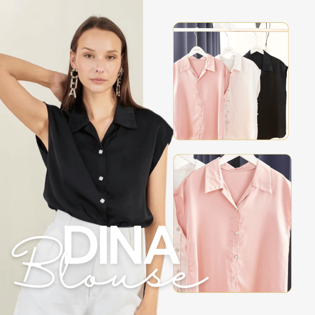 (SALE) TheLoopBangkok| Dina Blouse เสื้อเชิ้ตซาติน ตัวเสื้อเป็นคอปก