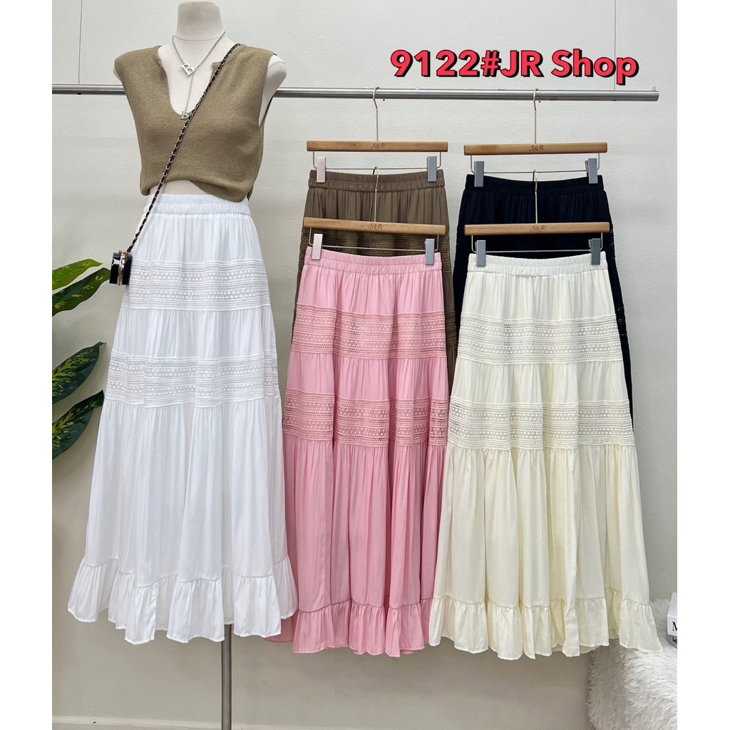 Lady_jeans#12846(H)กระโปรงยาว เอวสูง ทรงย้วย เอวยืด ต่อระบายเป็นชั้นๆ งานมีซับใน สวยมากรุ่นนี้