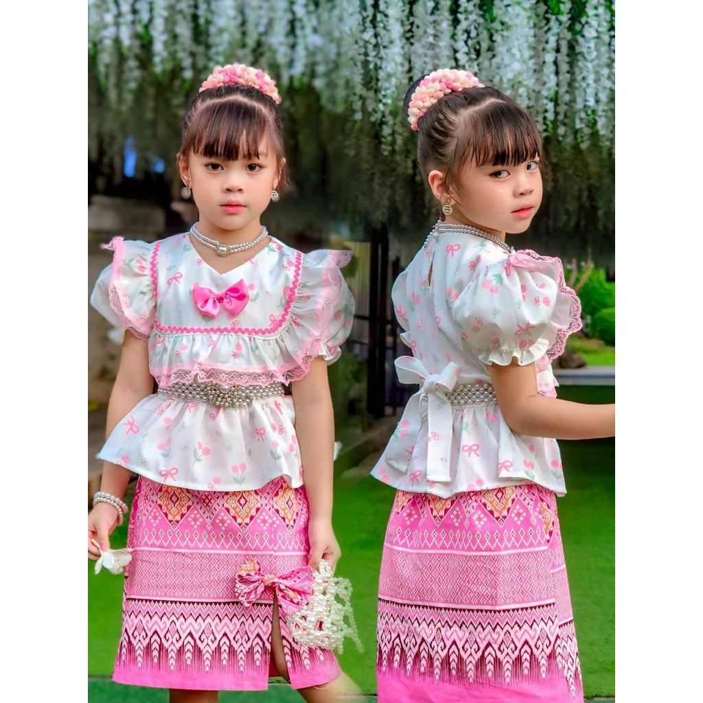 เซ็ตกระโปรงผ้าไทย ชุดไทยเด็ก ชุดไทยใส่ไปโรงเรียน