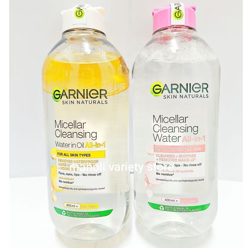 การ์นิเย่ GARNIER 50, 125, 400 มล. สีชมพู สีฟ้า สีเหลือง เช็ดเครื่องสำอางค์ removal กั้นน้ำ วอเตอร์ เช็ดหน้า Remover