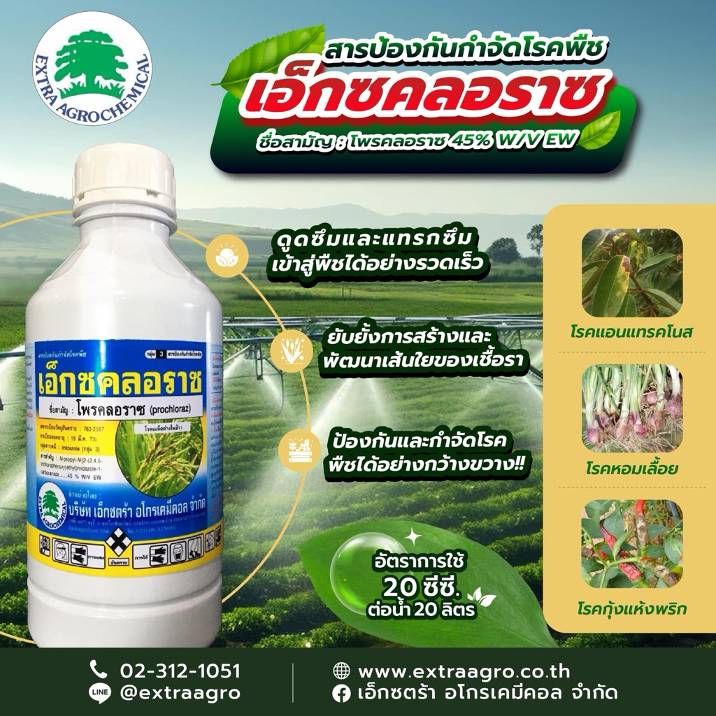 เอ็กซคลอราช โพรคลอราช ป้องกันรักษาโรคใบจุด โรคผลเน่าในทุเรียน ขนาด 1 ลิตร