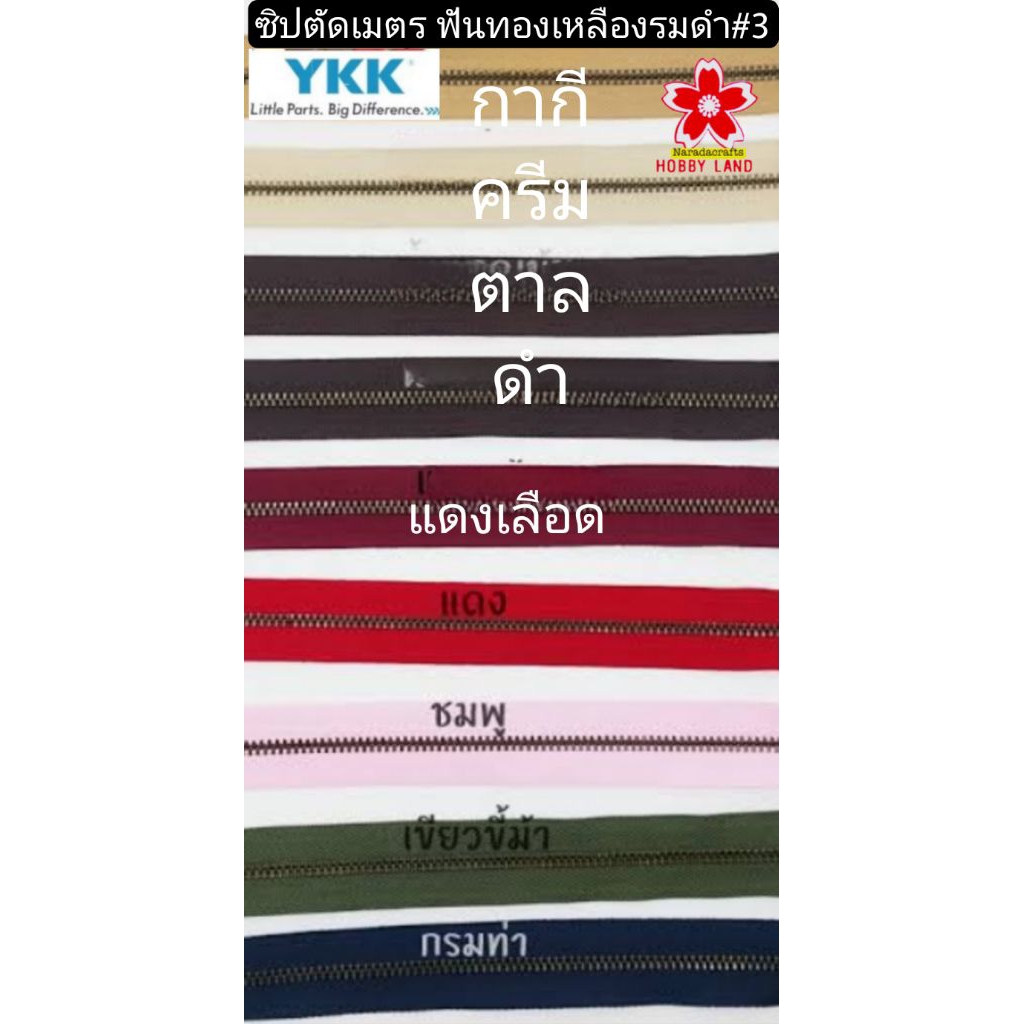 ซิปตัด YKK หัวซิปติด ฟันเบอร์3 YKK ซิปYKK แท้ ซิปตัด มีหลายสี ตัดเมตร หัวซิป (2ตัว20และ7ตัว70)