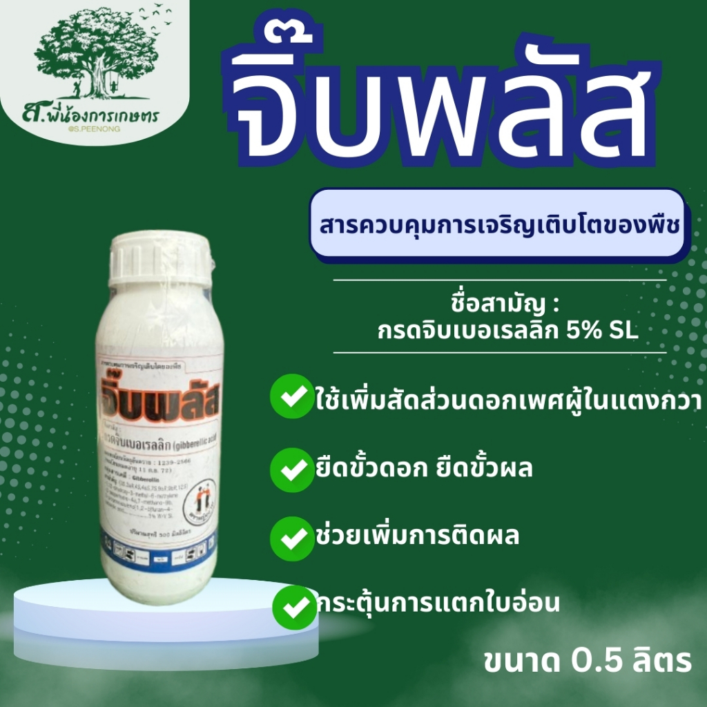 จิ๊บพลัส หญิงงาม กรดจิบเบอเรลลิก 5% SL ขนาด 500 ซีซี สารควบคุมการเจริญเติบโตของพืช เพิ่มสัดส่วนดอกเพศผู้ในแตงกวา ยืดขั้ว
