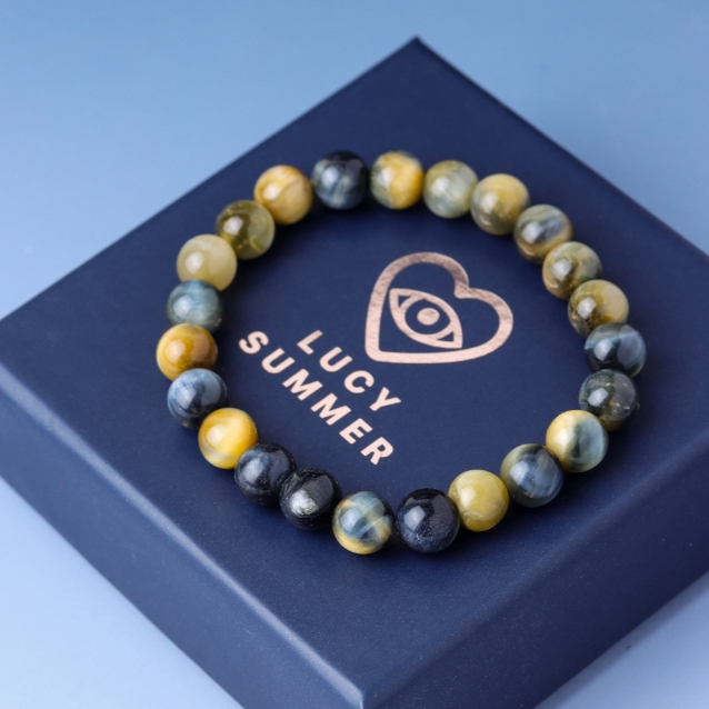 LUCYSUMMER กำไลหินแท้ Golden Blue Tiger Eye (ไทเกอร์อายส์น้ำเงินทอง) ราคา ถูกที่สุด ดีลบีเคเค