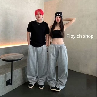 กางเกงวอร์มขากระบอกใหญ่ Baggy pant ผ้าสำลี รุ่นสูง 155 165 170 175ซม. ยาว37,39,41,43 นิ้ว มีกระเป๋าข้าง