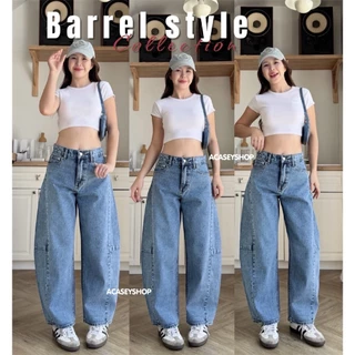 Acasey กางเกงยีนส์ผู้หญิง ขายาว ผ้าไม่ยืด ทรงใหม่สุด Barrel Style ไซส์ S - 36