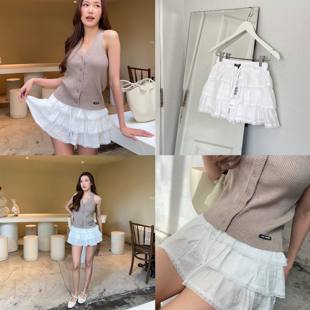 🌸memade. กระโปรงสั้นลูกไม้ Leny Skirts