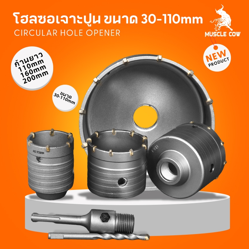 MUSCLE COW ชุดดอกสว่าน โฮลซอเจาะปูน คอนกรีต อิฐบล็อก หินอ่อน กระเบื้อง 3 ขนาด 30 40 50 mm ใช้สำหรับเจาะกระแทก