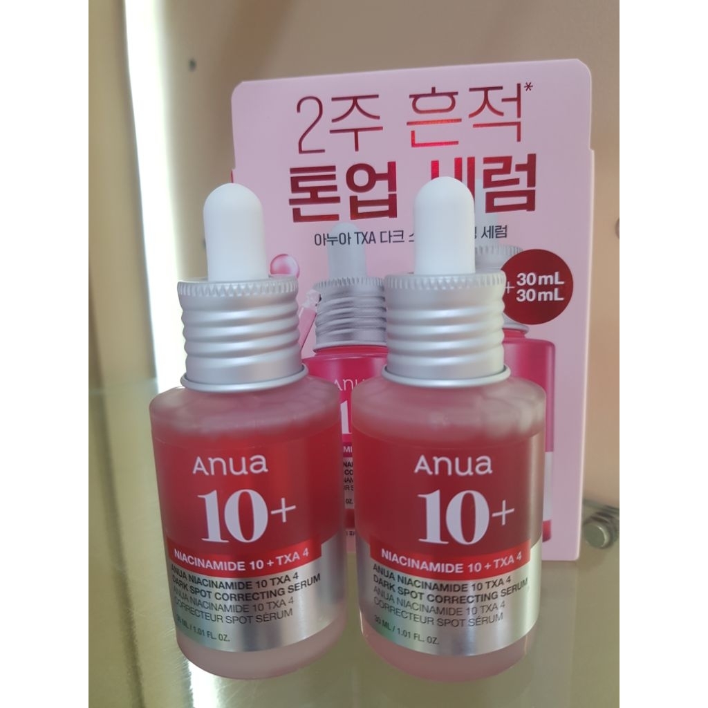 Anua 10+ Niacinamide 10+ TXA 4 : เซรั่มแดงบำรุงผิวหน้า บรรจุ 2 ขวด ขนาด 30g.